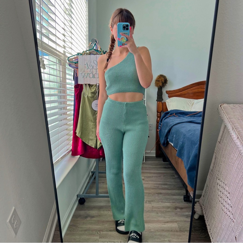 Nasty Gal seafoam green knit pants set